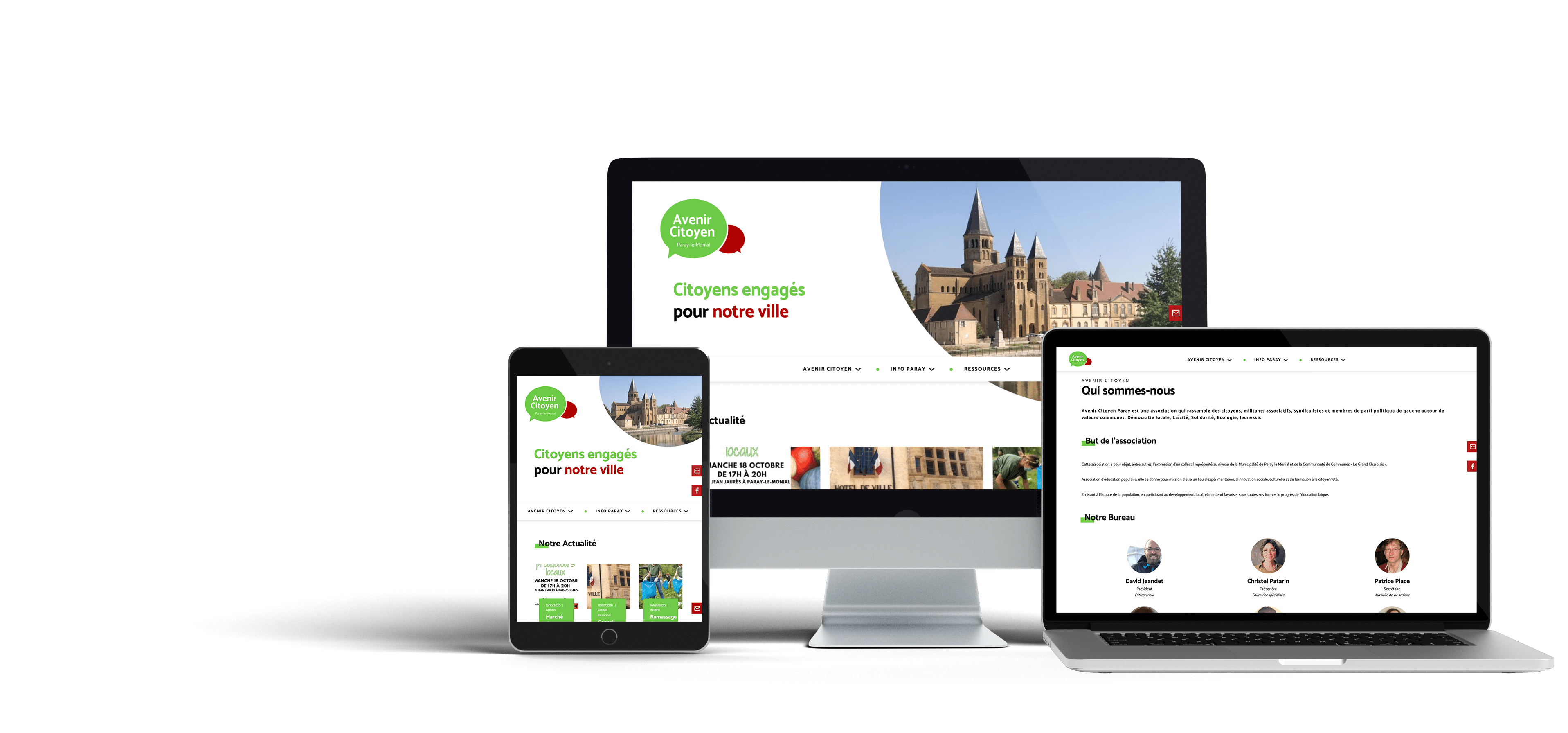 Mockup du site 'Avenir Citoyen' sur différents supports