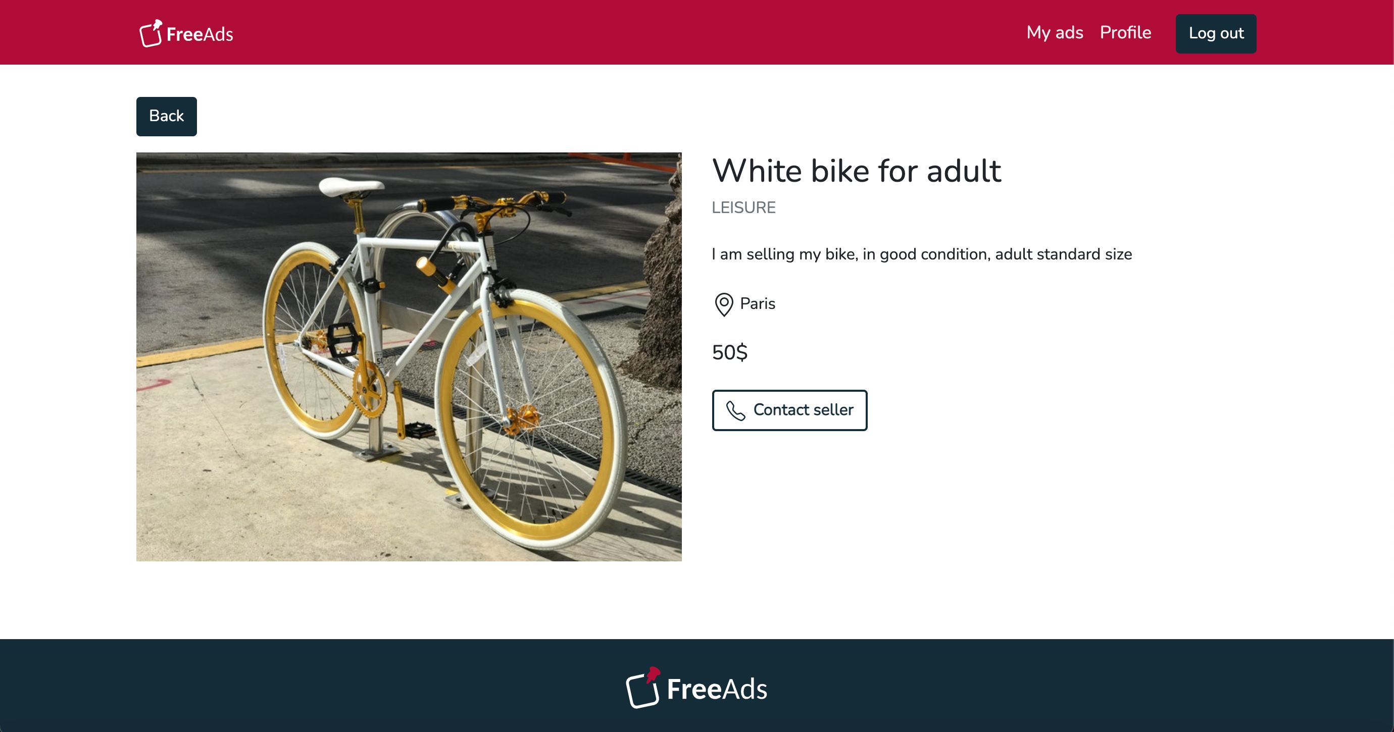 Screenshot du site 'Projet Free Ads'