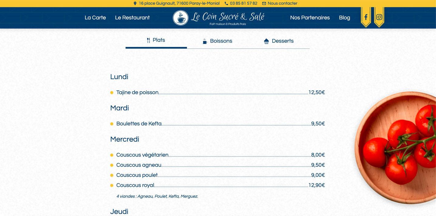 Screenshot du site 'Le Coin Sucré & Salé'