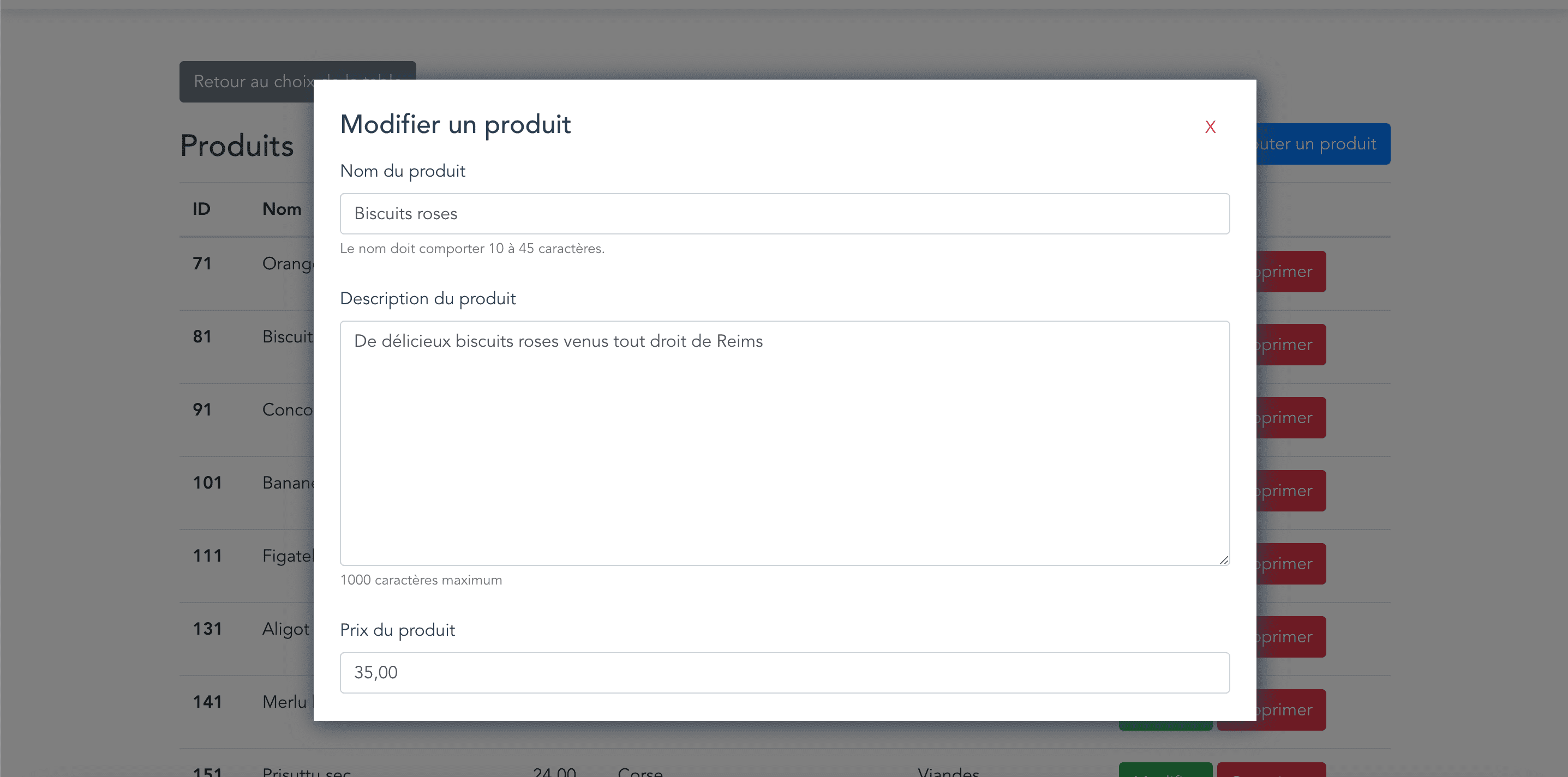Screenshot du site 'Projet Mes Produits Locaux'