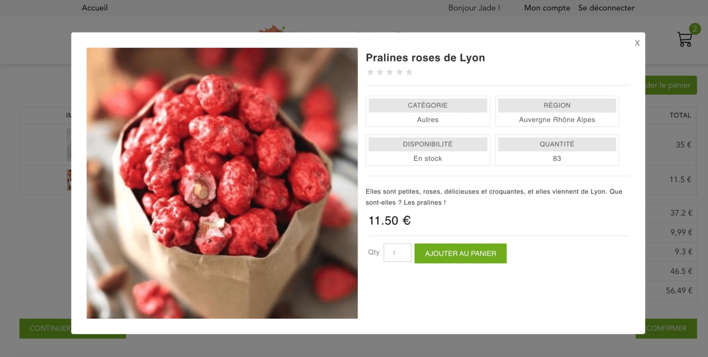 Screenshot du site 'Projet Mes Produits Locaux'